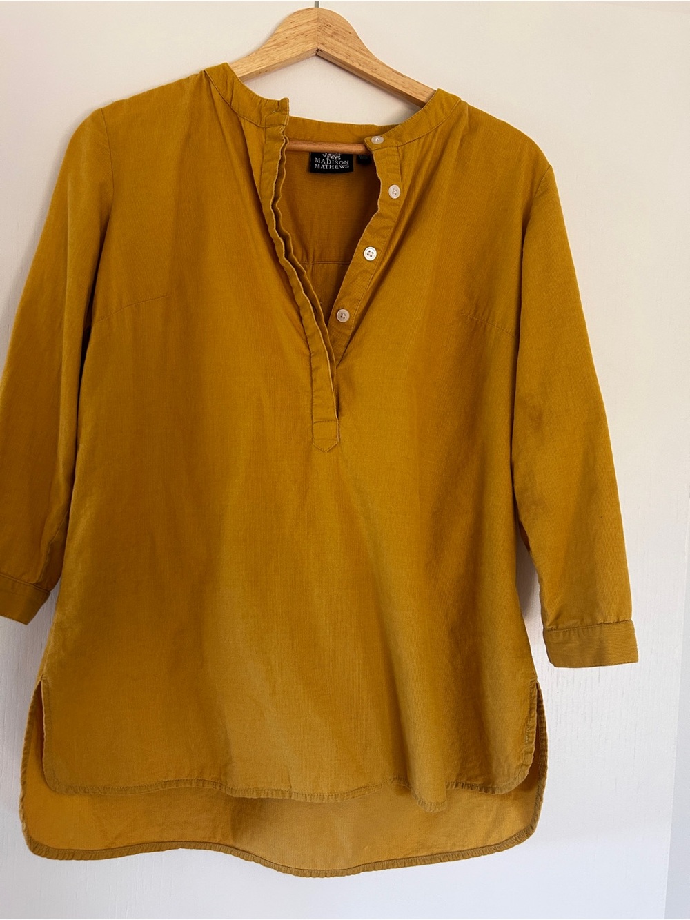 Relaxed Mustard Yellow Split-Neck Tunic Top